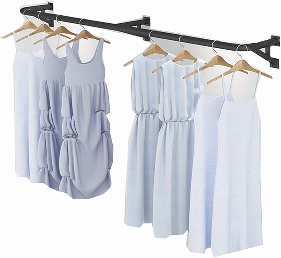 Clothing Rack Wall Mounted Clothes Rail Garment Hanging Rack Retail Clothing Display Stand Metal Hanging Hanger for Shops Home/Black/160X27X19.5Cm