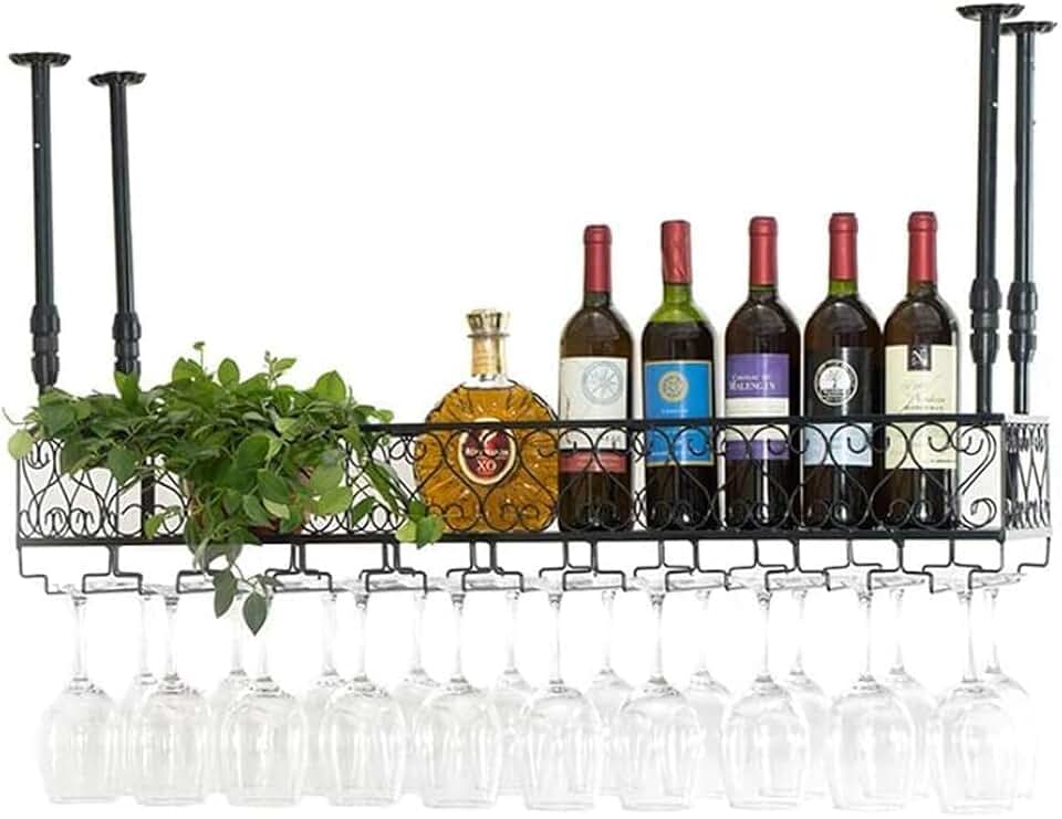 Ceiling Wine Rack Upside Down Wine Glass Holder, Modern Simple Style Iron Hanging Wine Bottle Rack Ceiling Adjustable Height (Size : 80×25cm(32×10inch))