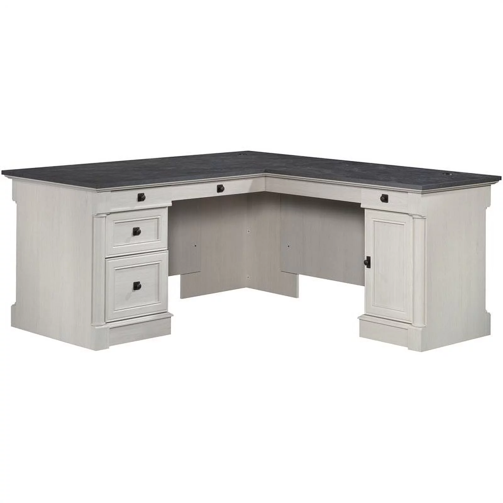 Pemberly Row Engineered Wood L-Shaped Desk in Glacier Oak/Rosso Slate Accents