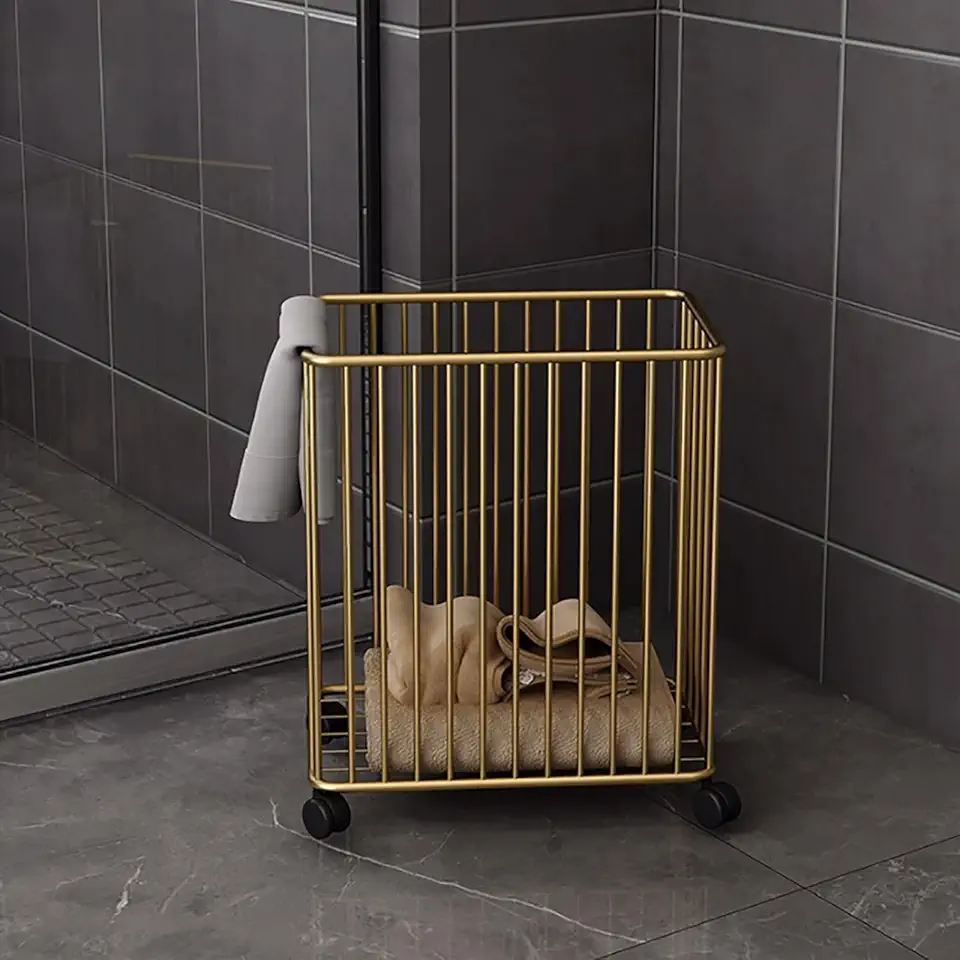 Yoga mat Shelf with Wire Laundry Basket on Wheels - Metal Rolling Laundry Basket cart for Yoga mat Storage Rack