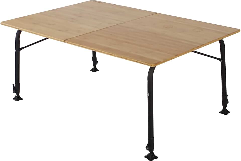 Bamboo Folding Camping Table with Adjustable Height Aluminum Legs Heavy Duty Portable for Camping, Picnic, Beach and BBQ