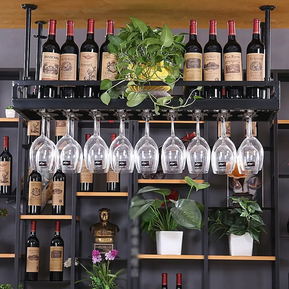 Wine Racks Metal Wine Rack, Glassware Rack, Wine Rack, Hanging Goblet Rack, Creative Wine Glass Holder (Black) (Size : L60*35CM)