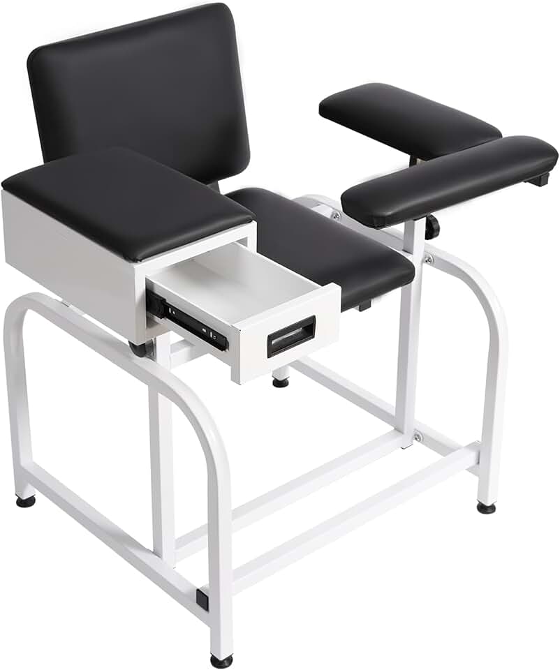 Laboratory Blood Drawing Chair with Soft Cushion, Adjustable Armrests, Storage Drawer, Phlebotomy Chair Right