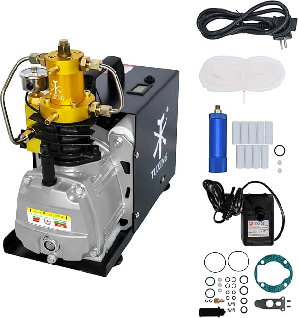TUXING PCP Air Compressor 4500Psi/300Bar Paintball Compressor,TXES021 High Pressure Air Compressor for Car Tires Pcp Air Rifle,Scuba Tank Filling(with Dual Cooling System)