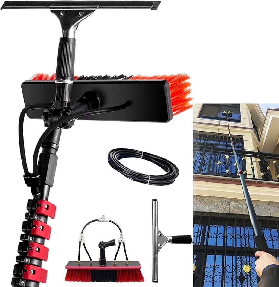 Water Fed Window Cleaning Pole Conservatory Solar Panel High Reach Telescopic Extendable Extended Extension Brush Squeegee Equipment Hose Fed Kit (Color : 50cm Brush Head, Size : 3.6M Rod)
