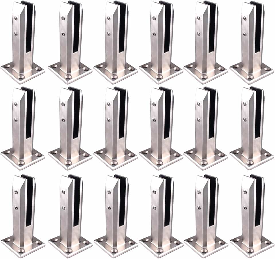 Stainless Steel Glass Railing Clamps 18 Set - Pool Fence Balustrade Railing Post Clamps, Suitable for Multiple Glass Thicknesses from 3/10