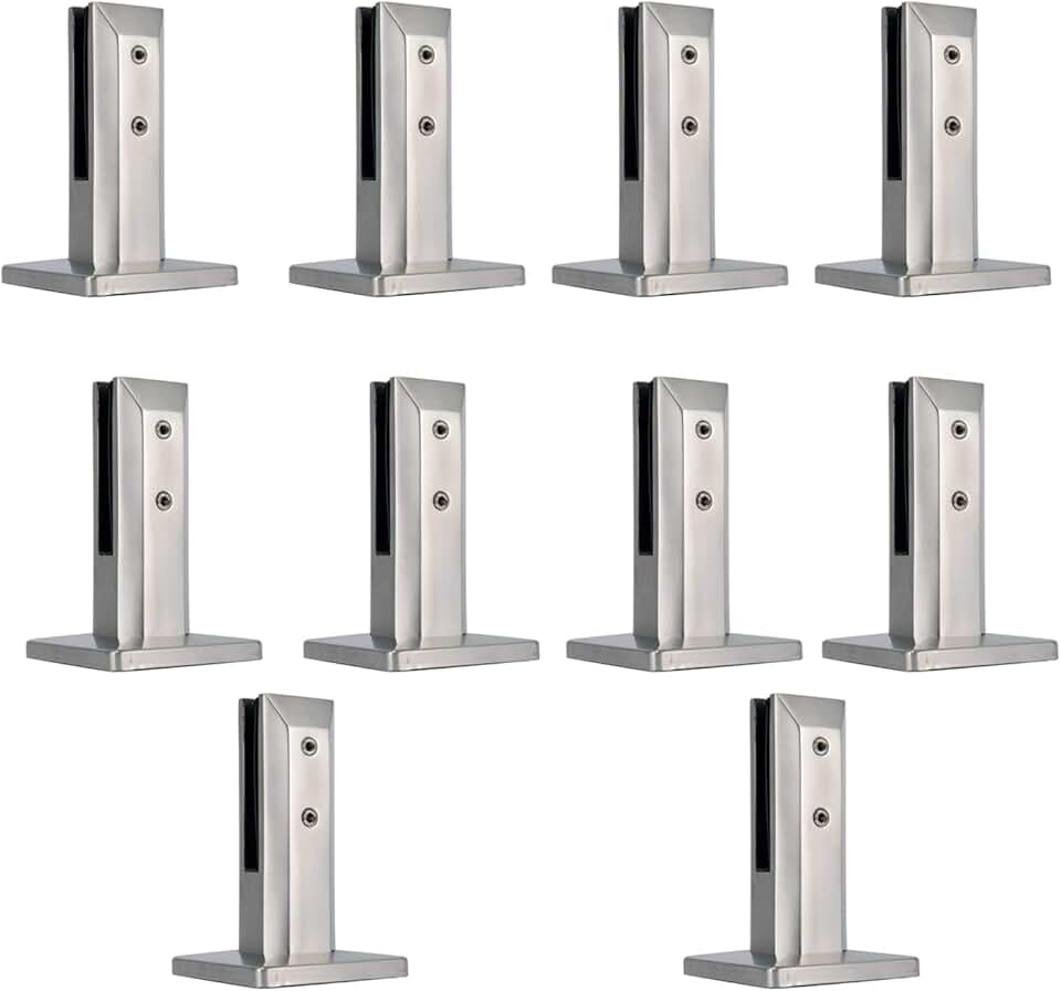 10 Pack Glass Clamp Stainless Steel Floor Standing Stairs Balcony Post Balustrade Railing Clamp Clips Balcony Glass Fence Clamp for Balcony/Garden Deck Handrail,Silver White,200mm