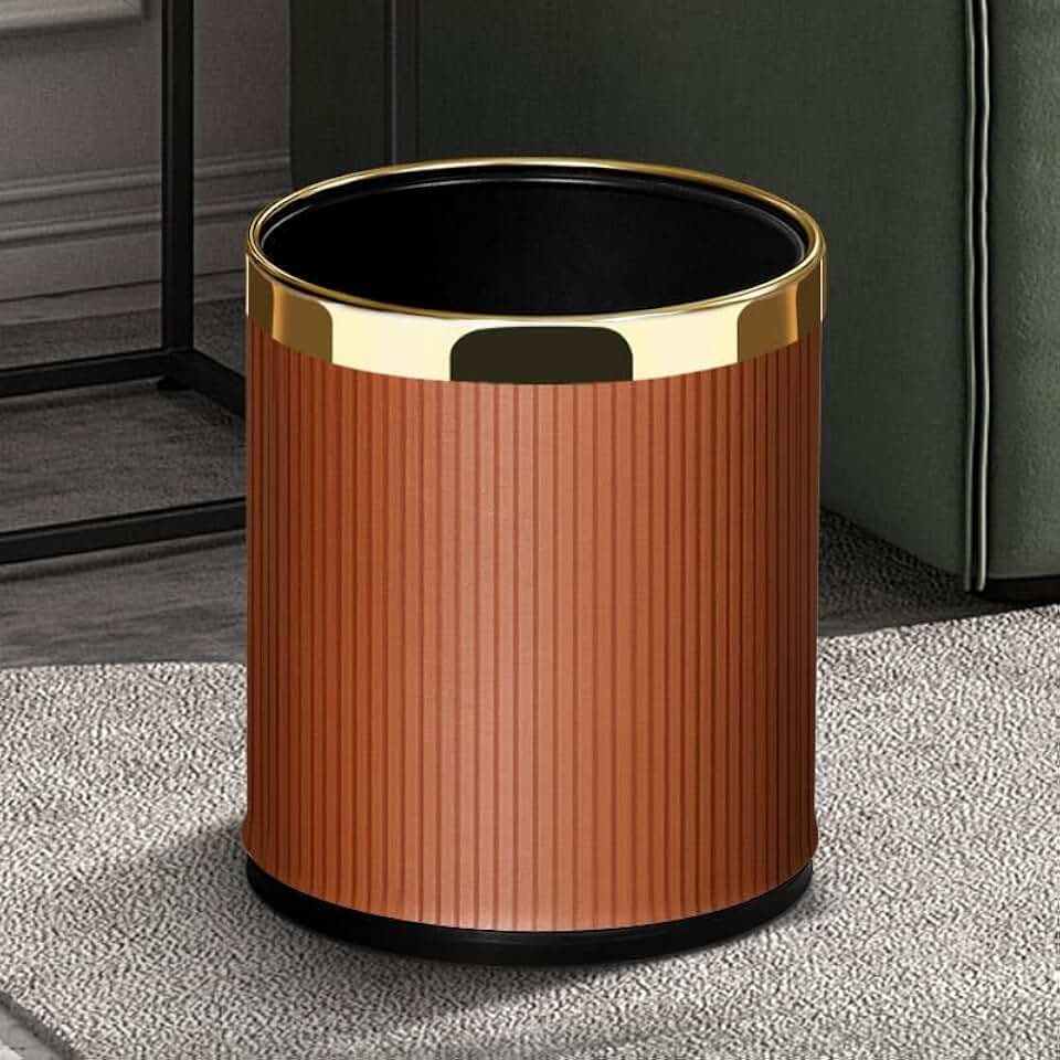 Double-Layer Metal Material Trash Can Household Waste Bins Living Room Bedroom Kitchen Bathroom Garbage(E)