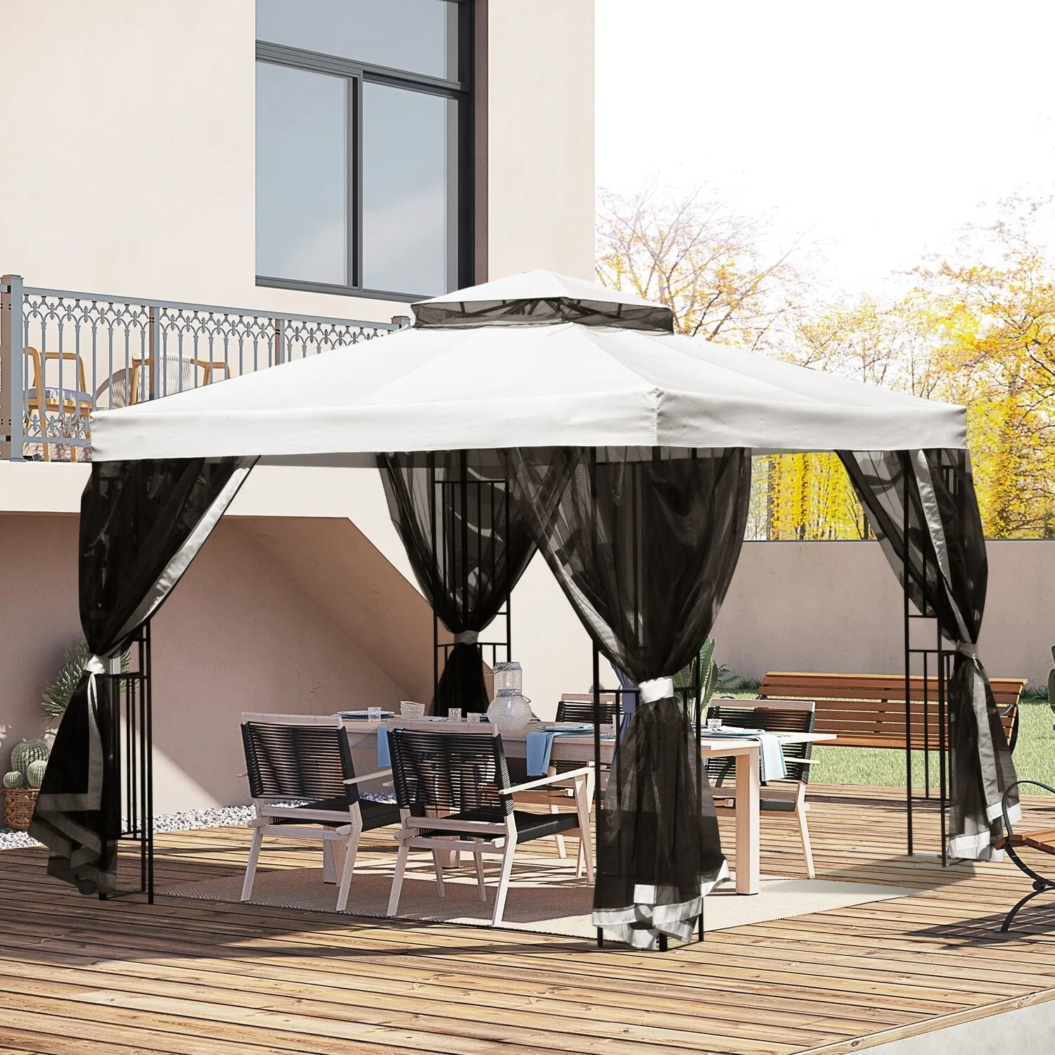 Patio Outdoor Gazebo 10X10Ft - Gazebo Canopy with Netting and Corner Frame Screen Wall for Backyard,Garden Lawn