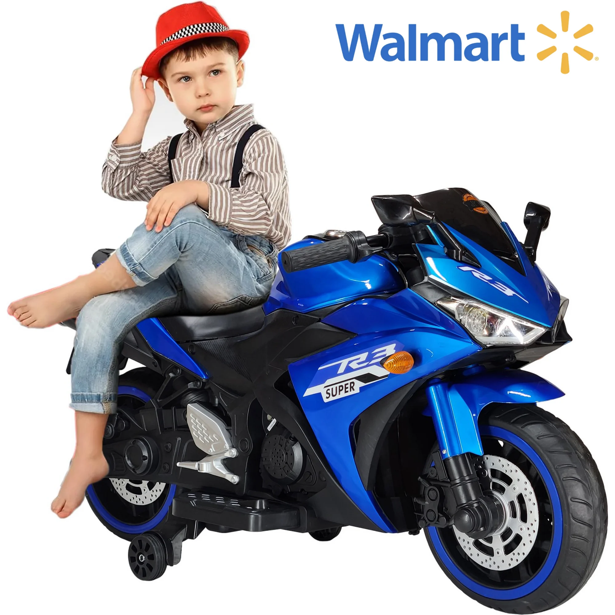 12V 7AH Kids Ride On Motorcycle,550W Electric Ride On Motorcycle with Light Wheels, Manual Throttle,LED Lights, Music,USB,MP3,3.2 MPH Speed,Gift for Children Boys Girls,Blue