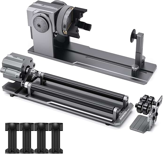 ATOMSTACK R1 Pro Laser Rolle Rotary- 4 in 1 Laser Rotary with Risers, Multi-Function Engraving Module for Laser Engraver, Jaw Chuck Rotary for Engraving Cylindrical Objects,Wine Glass, Tumbler, Ring