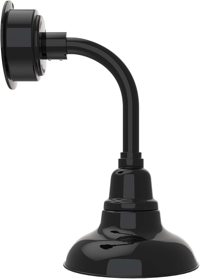 Cocoweb 8in. Gloss Black Indoor Outdoor Gooseneck Barn Light Fixture with Trim Arm - Vintage Farmhouse Wall Sconce