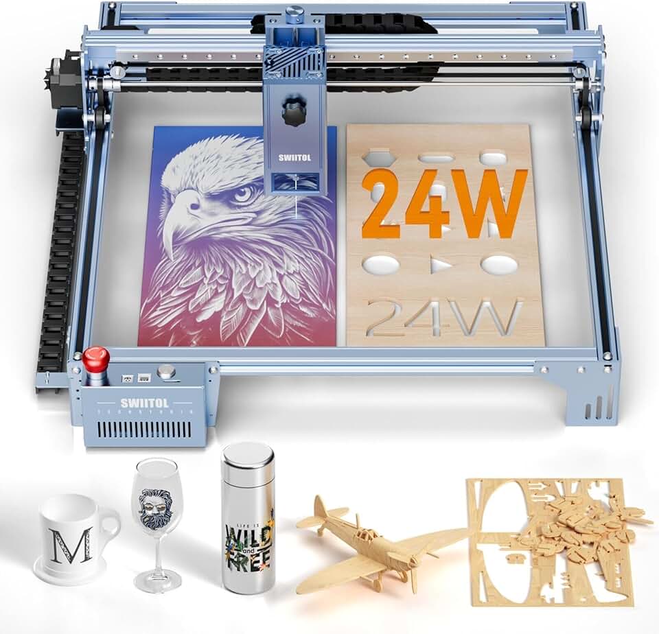 Laser Engraver 24W Laser Cutter High-Power 30000mm/min 0.01mm High Accuracy, CNC Laser Engraving Cutting Machine with Emergency Stop Button for Metal,Wood,Acrylic,Leather C24 Pro