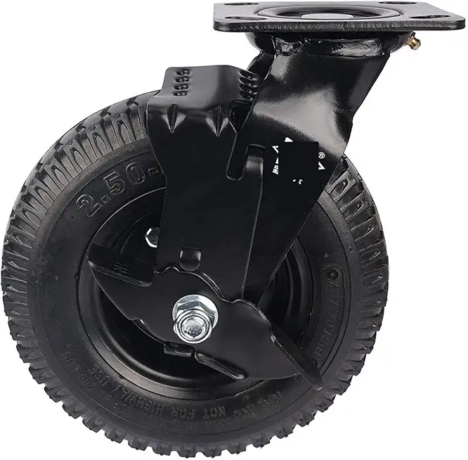 1 Pc 8-inch Pneumatic Rubber Wheel Side Brake Air Hotel Luggage Cart Caster Universal