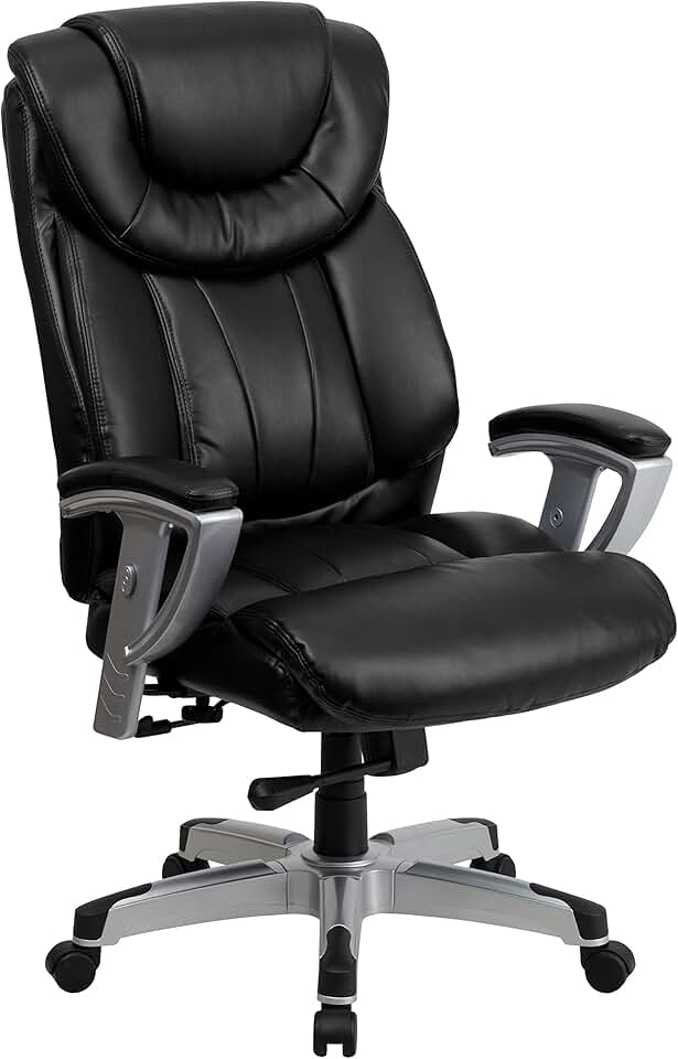 Flash Furniture HERCULES Series Big & Tall 400 lb. Rated Black LeatherSoft Executive Ergonomic Office Chair with Silver Adjustable Arms