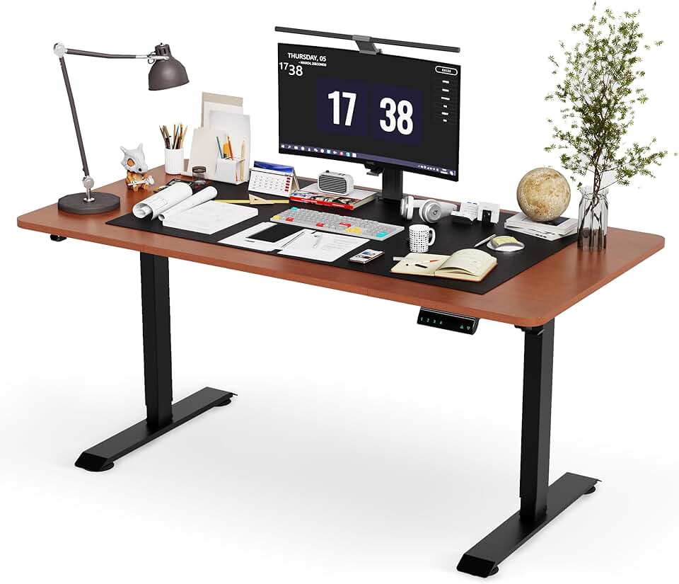 Monomi Electric Standing Desk, 63 x 28 inches Height Adjustable Desk, Ergonomic Home Office Sit Stand Up Desk with Memory Preset Controller (Cherry Top/Black Frame)