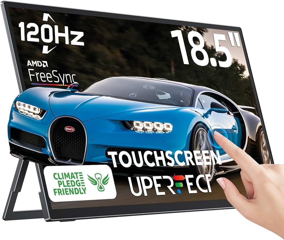 UPERFECT 18.5'' Portable Touchscreen 120hz Monitor w/VESA & 180° Adjustable Stand, Ultra-Slim & Lightweight FHD FreeSync IPS HDR Gaming Display, USB C Travel Second Monitor for Laptop Switch Phone