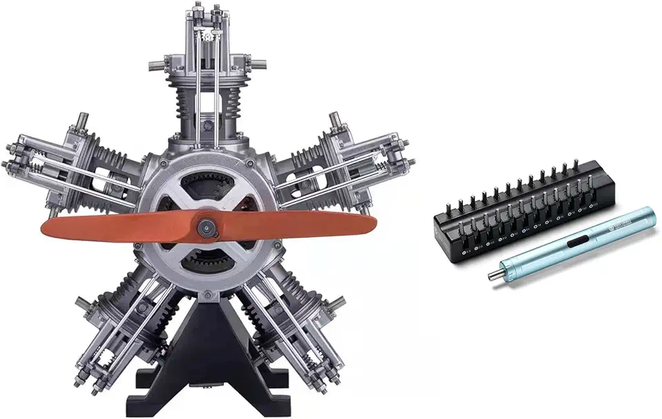 SainSmart Teching 5-Cylinder Mini Engine Build Kit + SainSmart Electric Screwdriver with 24 Magnetic Bits