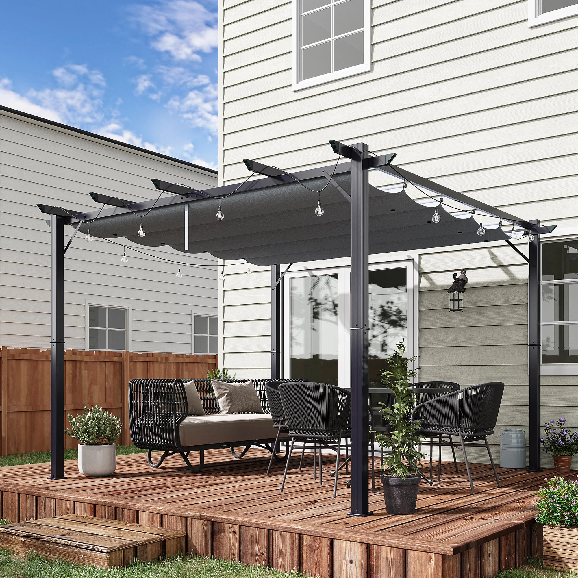 Outsunny 10' x 10' Pergola with Retractable Shade Canopy, Aluminum, Gray