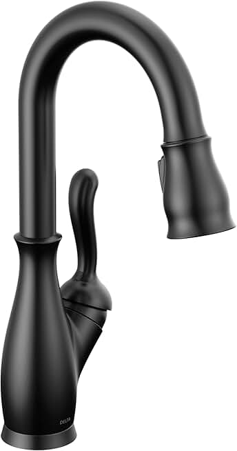 Delta Faucet Leland Bar Faucet with Pull Down Sprayer, Black Bar Sink Faucet Single Hole, Wet Bar Faucets Single Hole, Prep Sink Faucet, Faucet for Bar Sink, Matte Black 9678-BL-DST