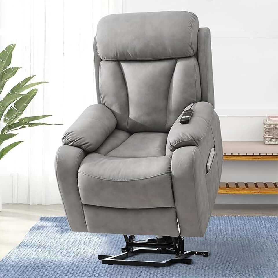 Gray Power Lift Recliners Chair for Elderly, Small Comfort Electric Power Recliner Sofa, Indoor Electric Lift Chairs for Living Room with Massage and Heated, Home Theater Reclining Sofa Chairs