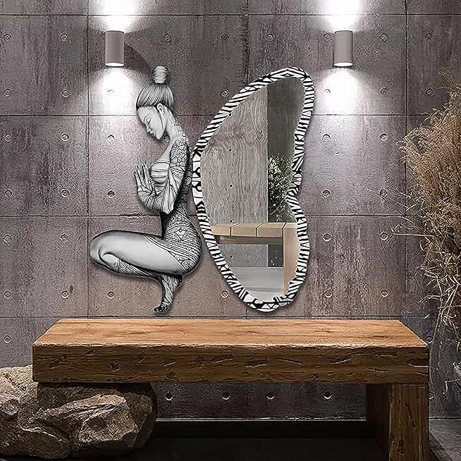 Wall Mounted Mirror | Stylish Vanity Mirror for Home Decor | Ideal for Bathroom, Bedroom and Living Room | Enhance Your Space with Yoga-inspired Design (1)