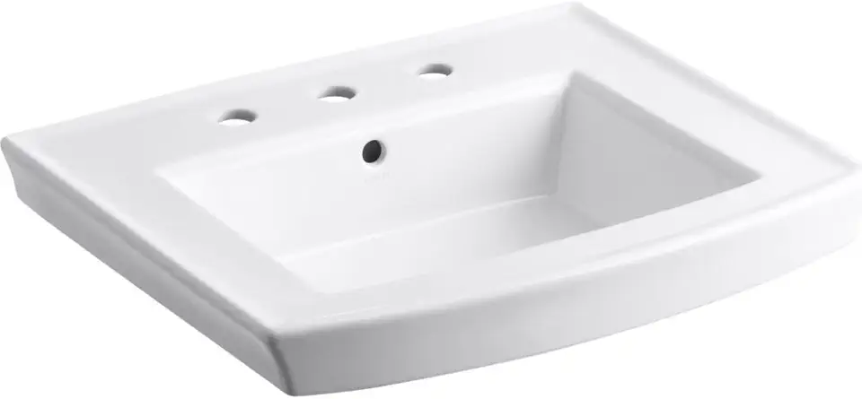KOHLER K-2358-8-0 Archer Pedestal Bathroom Sink Basin with 8-Inch Centers, White