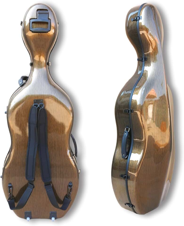 Composite carbon fiber cello case for 4/4 size with durable Wheels and Backpack straps, Suspension Design, Embedded handle, Waterproof hard shell, 4 kg Weight (Brown)