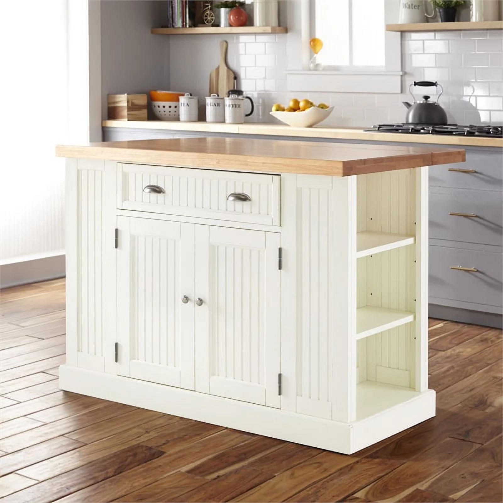 Pemberly Row Coastal Wood Kitchen Island in Off White Finish