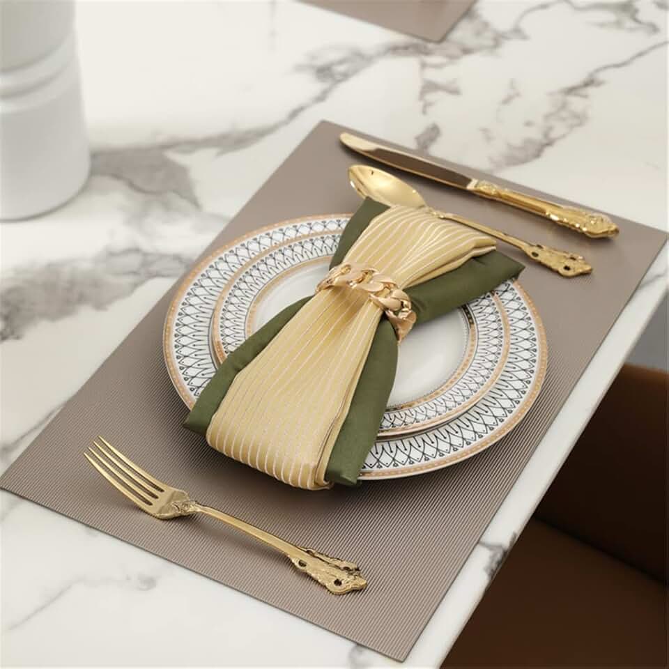 9 Pcs/Set Leather Placemats Tableware Mat Western Table Pads Bowl Pad for Home Kitchen Accessories Cutlery Set(E)