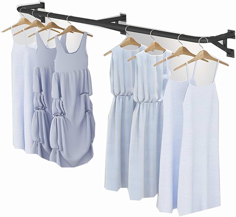 Clothing Rack Wall Mounted Clothes Rail Garment Hanging Rack Retail Clothing Display Stand Metal Hanging Hanger for Shops Home/Black/160X27X19.5Cm