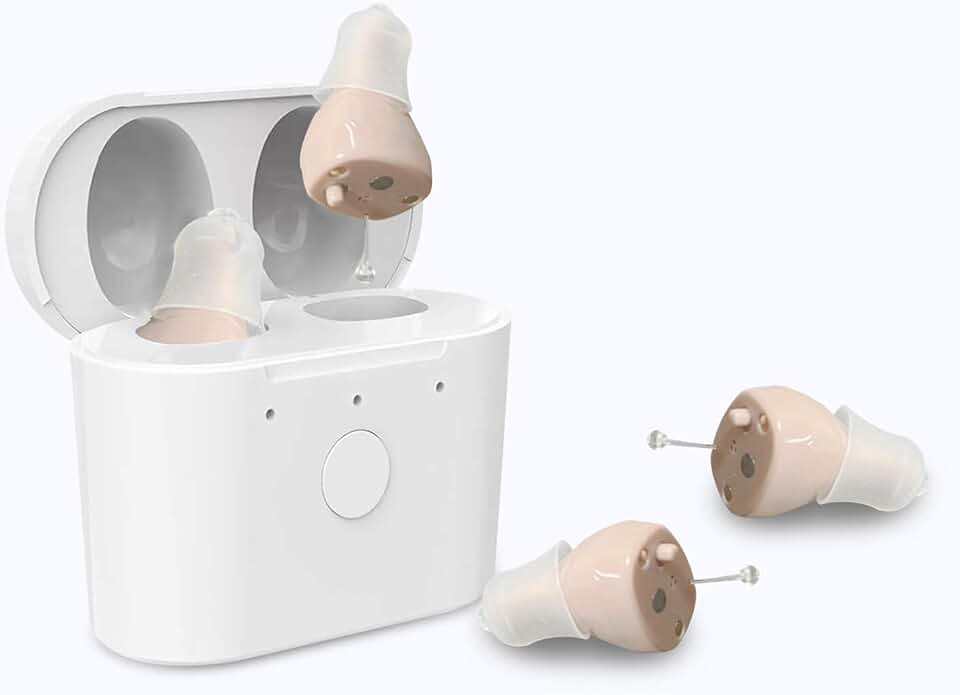 Nano Digital Rechargeable Hearing Aids for Seniors - Completely-in-Canal Hearing Amplifier for Seniors with Noise Reduction, Pair (Skin)