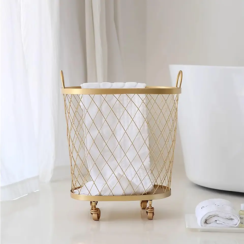 Metal Rolling Laundry Basket Cart with Wheels, Hamper, Yoga Mat Storage Rack - Wire Laundry Basket, Yoga Mat Rack, Yoga Storage - Heavy Duty Laundry Basket on Wheels