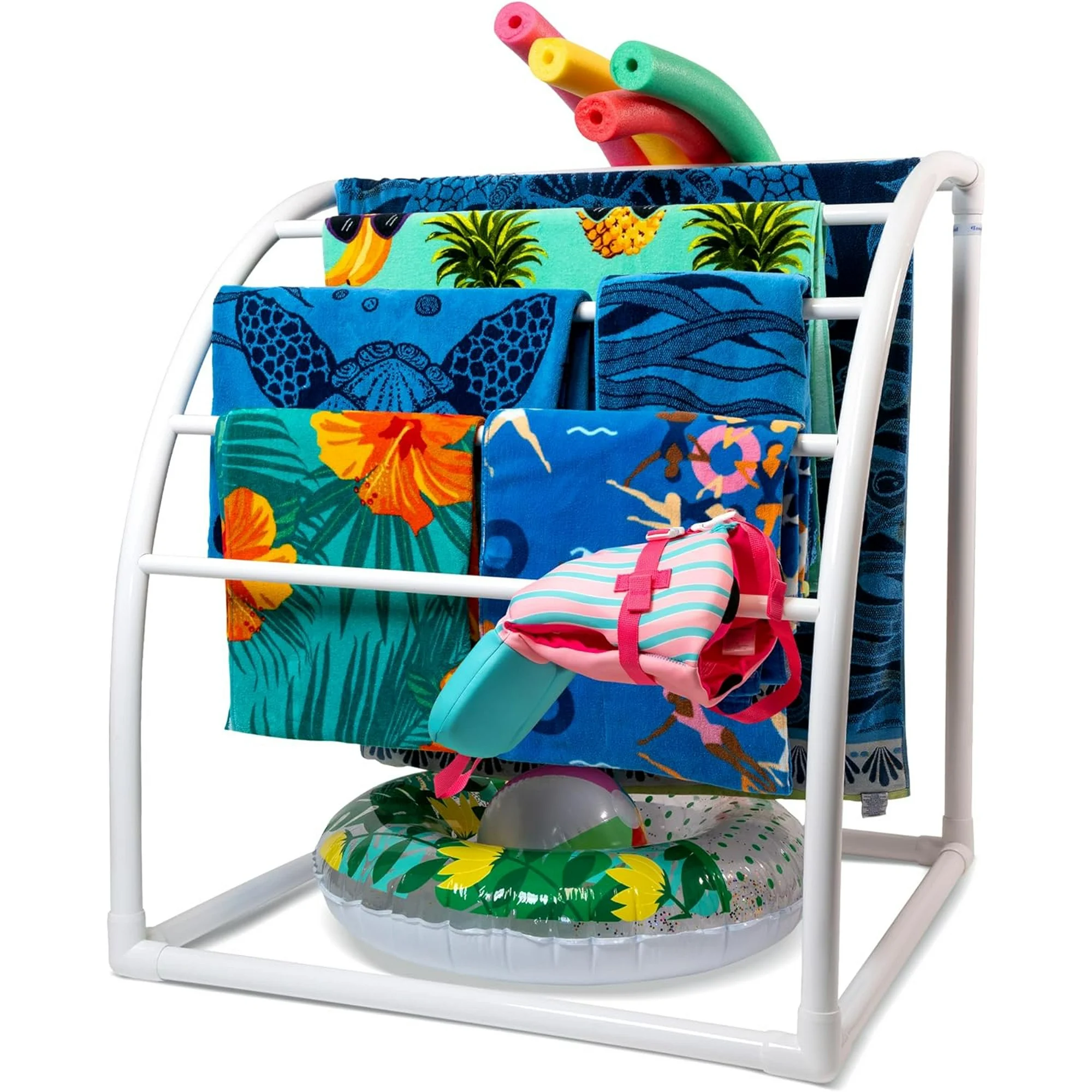 Original Made in The Curved 7 Bar Freestanding Outdoor Poolside Towel Rack