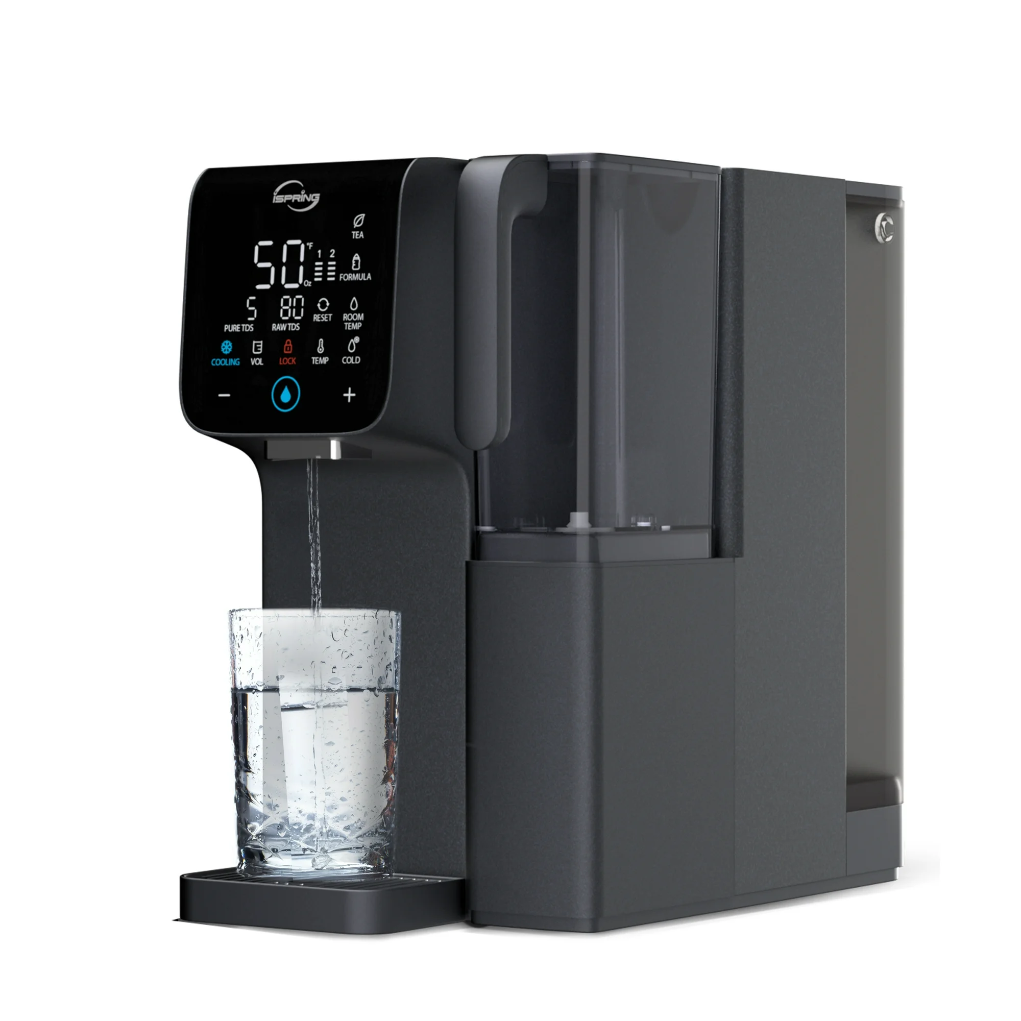 iSpring RCD100HCG Hot & Cold Reverse Osmosis System Countertop, Alkaline RO Water Filter Dispenser, 9 Temperature & 6 Dispensing Volume Options, TDS & Filter Lifespan Monitor, Plug and Play