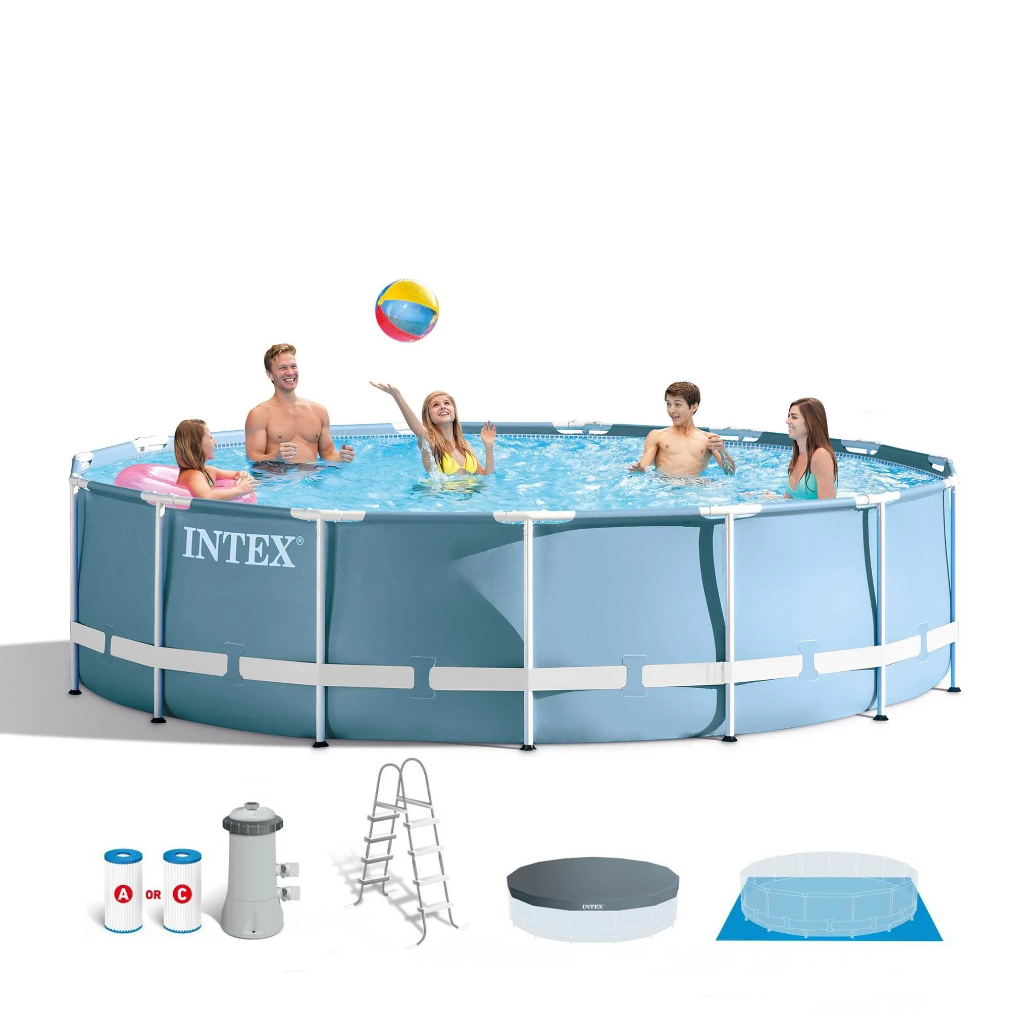 Intex 15ft x 15ft x 42in Prism Frame Pool Set with Ladder, Cover, and Pump
