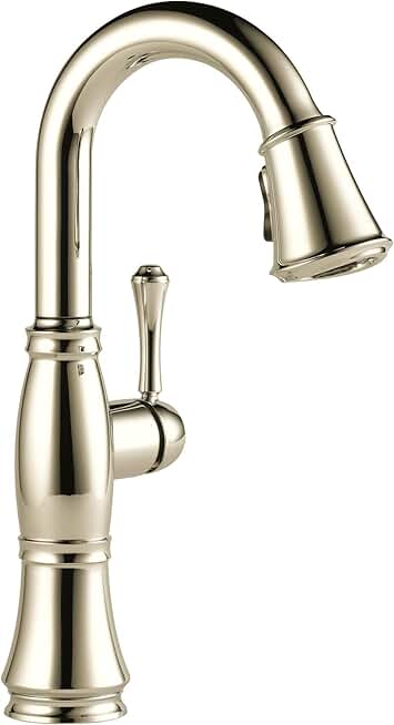 Delta Faucet Cassidy Bar Faucet with Pull Down Sprayer, Bar Sink Faucet Single Hole, Wet Bar Faucets with Pull Down Sprayer, Prep Sink Faucet, Lumicoat Polished Nickel 9997-PN-PR-DST