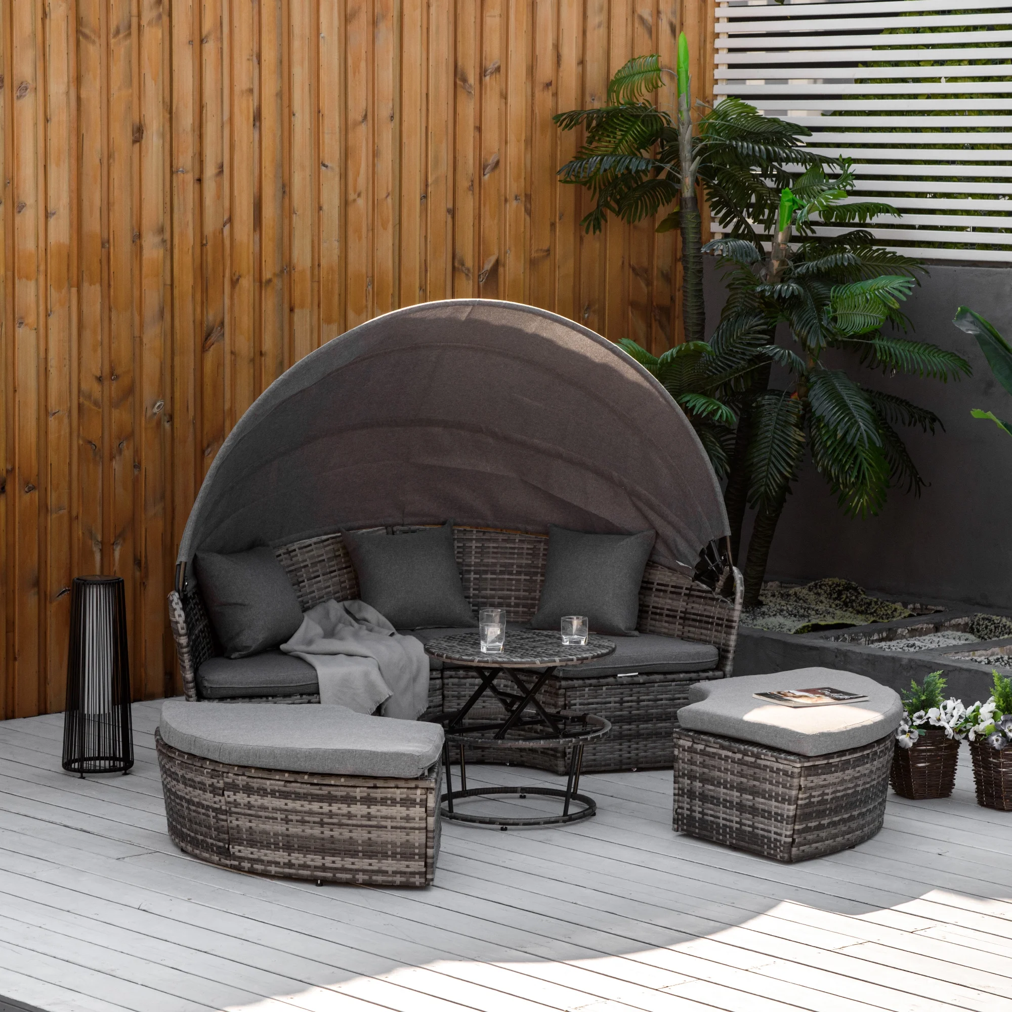 Outsunny Rattan Patio Furniture Set with Sofa Chairs Table 4 Pieces Gray