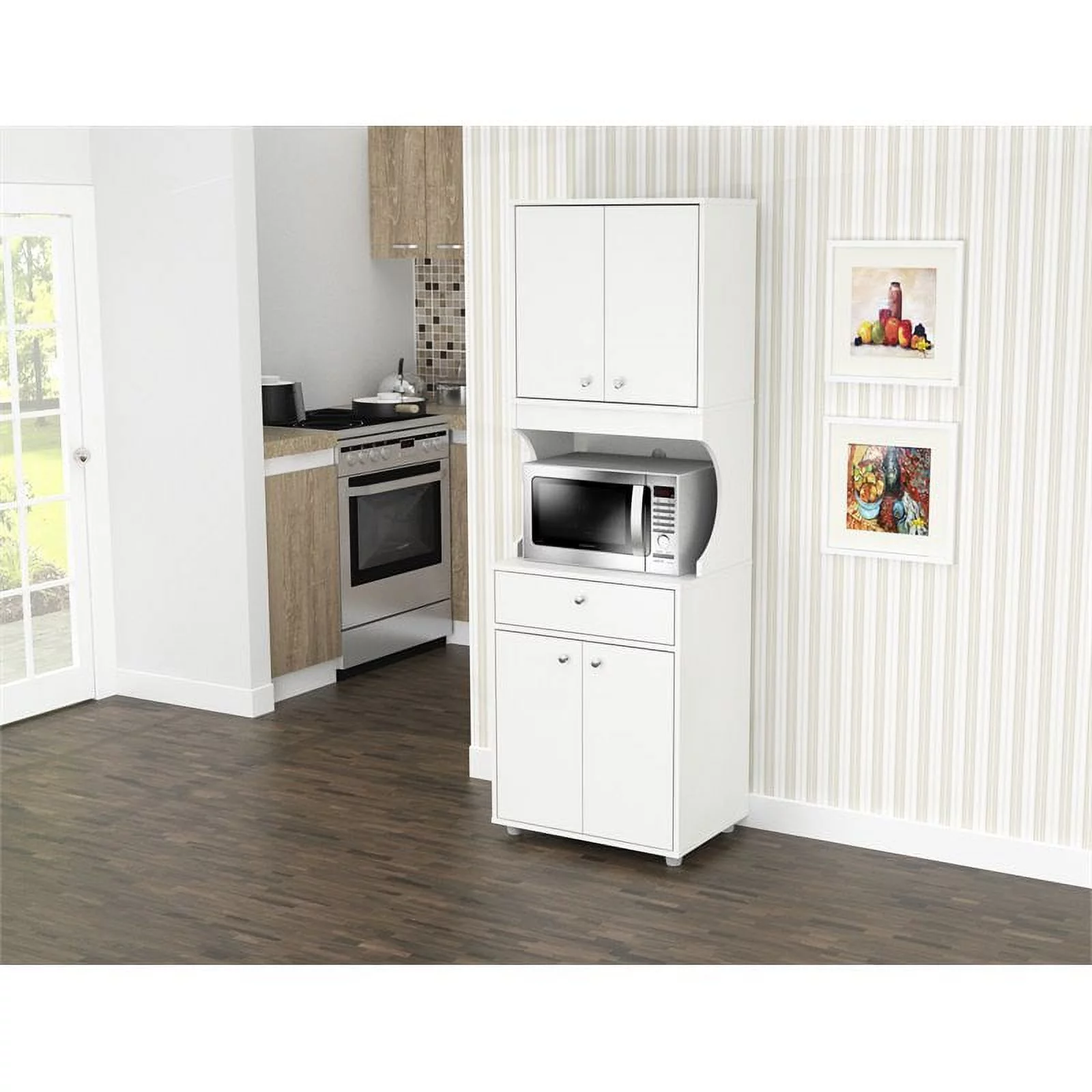 Inval GALLEY 4 Door Pantry with Microwave Storage in White Engineered Wood