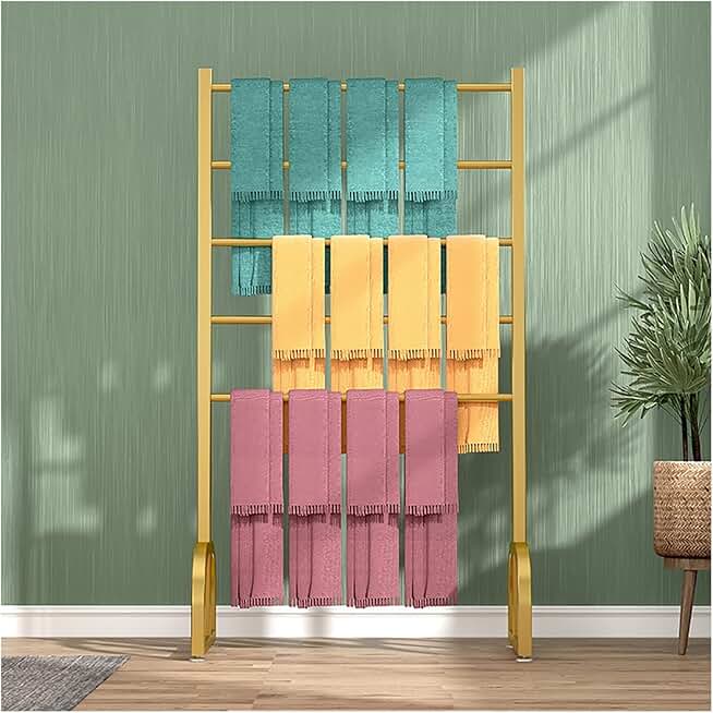 59inch Tall Retail Stores Scarf Display Stand Holder, Freestanding Heavy Duty Metal Wrapping Paper Organiser, Shawl Fabrics Towel (Color : Gold, Size : Length-100cm/39.4in)