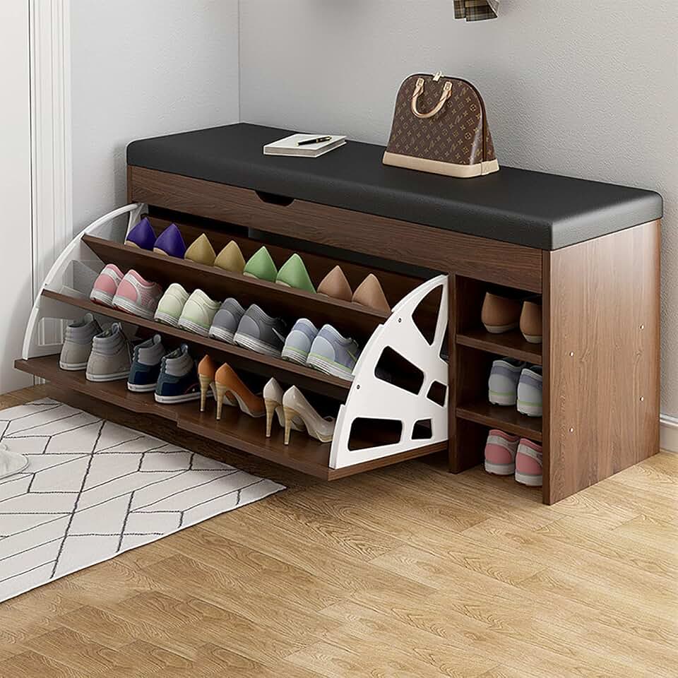 Flip-Drawer Shoe e Bench,PU Padded Shoe e Bench with Drawer,Wooden Shoe Rack Pull Down e Cabinet Stand Rack Cupboard Organizer for Entryway and Hallway,C,100 * 30 * 51CM
