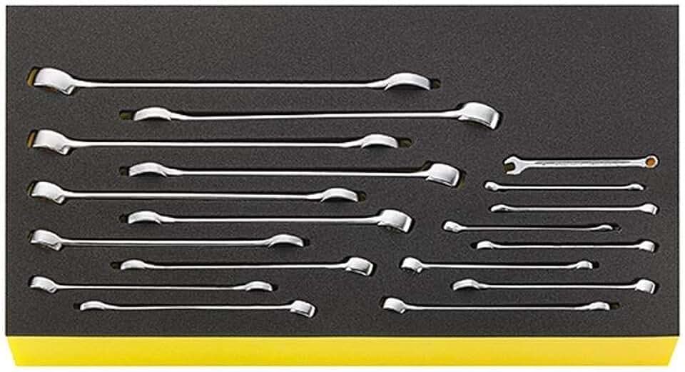 Stahlwille 18-Piece Combination Open Wrench Set with TCS Inlays, Made of Chrome Alloy Steel and Chrome Plated for Rust Protection, Sizes 6mm-24mm, DIN/ISO Compliant, Size 460x250x30mm, Made in Germany