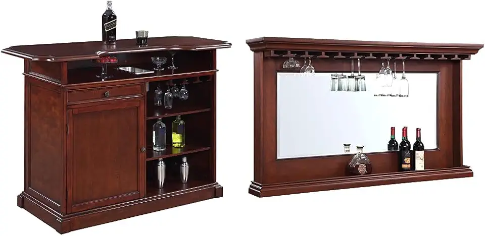 Hathaway Ridgeline 5-ft Home Bar Set w/Storage, Mahogany & Seville Back Bar Mirror Walnut, 62