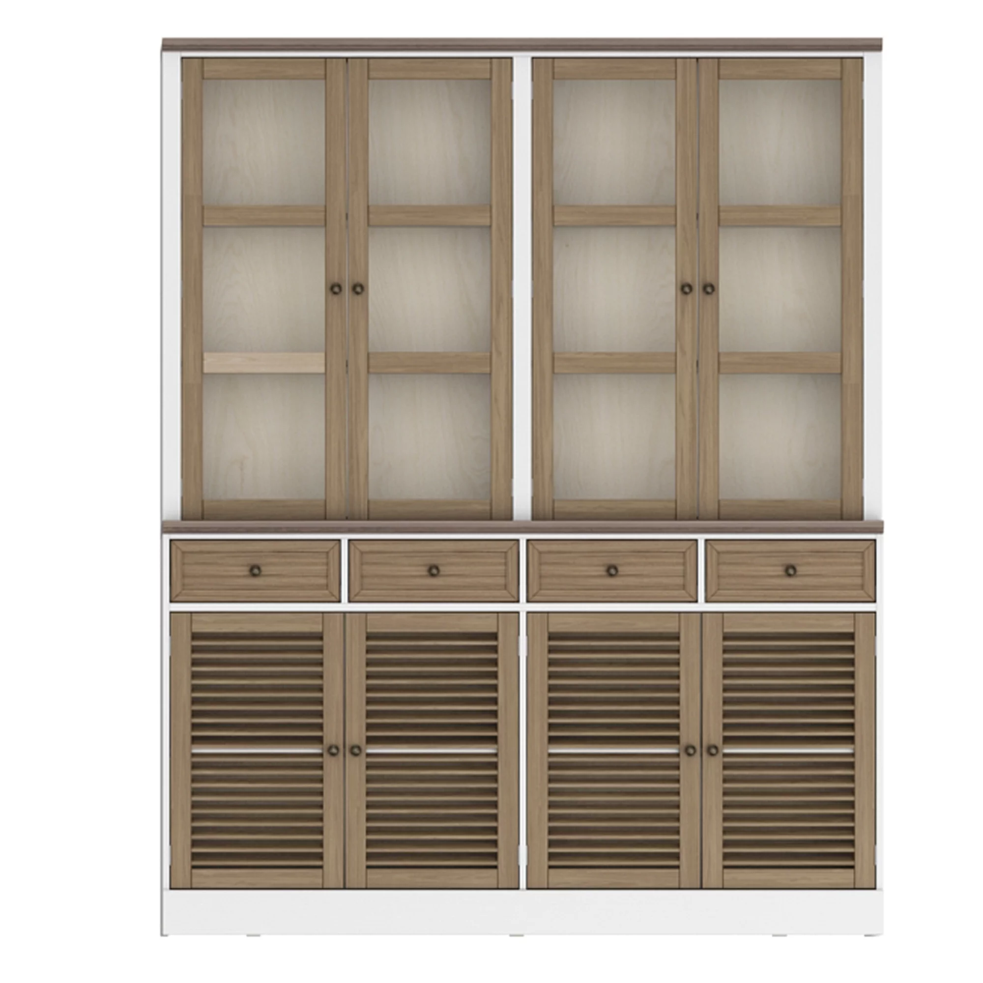 OXYLIFE Kithcen Pantry Cupboard, Bookcase Display Cabinet with Doors and 4 Drawers for Office, Walnut