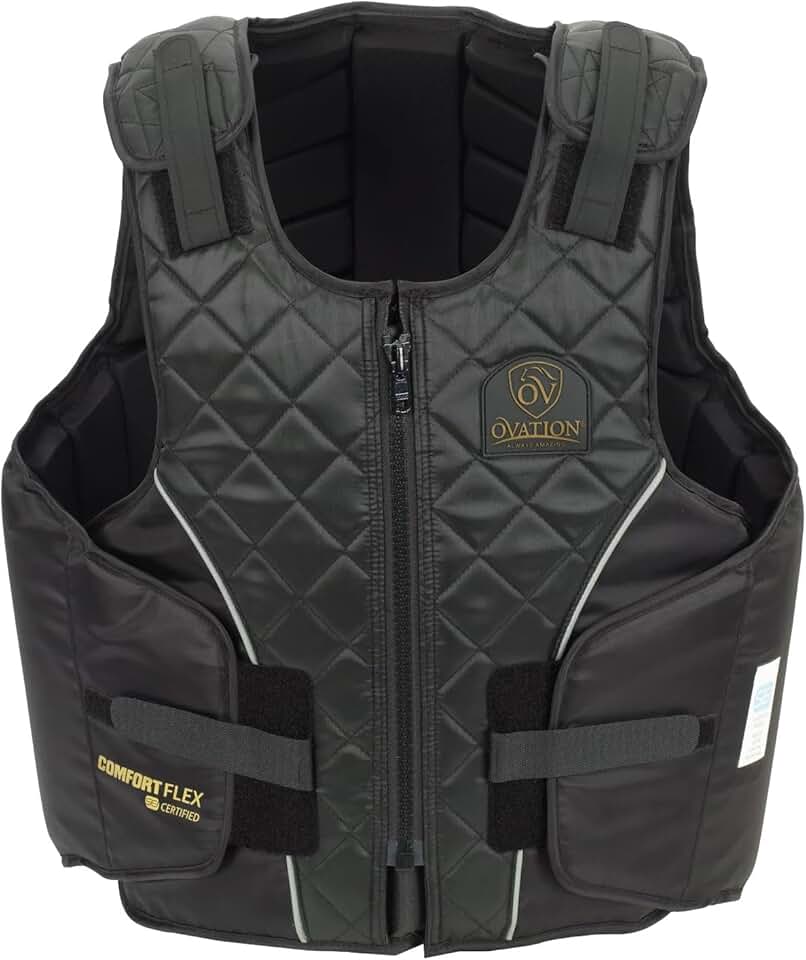 Ovation Adults' ComfortFlex Body Protector | Durable Comfortable Adjustable Safety Reflective Piping Equestrian Riding Vest, Black