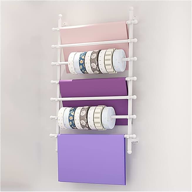 47.2inch Tall Ribbon Rack Stand for Walls, Gold White Black, Heavy Duty 7 Layer Metal Wrapping Paper Holder Scarf Storage Organizer, Space Saver (Color : White, Size : 100cm/39.4in Wide)