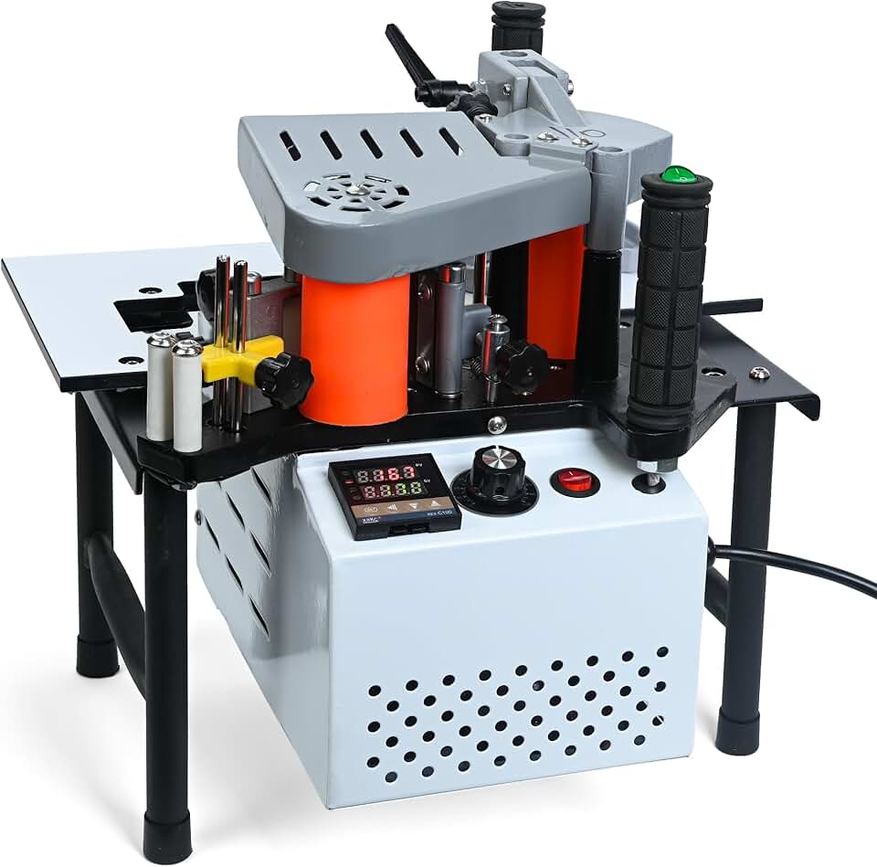 Woodworking Edge Banding Machine, Right Angle Curve Straight Line Edge Bander, Portable PVC ABS Edge Bander, Double-sided Gluing, Adjustable Speed 5-10m/min 110V