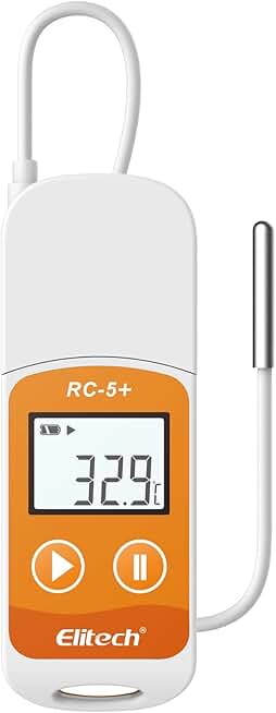 RC-5+ TE Digital PDF USB Temperature Data Logger Reusable Recorder Refrigerator Thermometer 32000 Points High Accuracy (Extra External Sensor)-10Pack