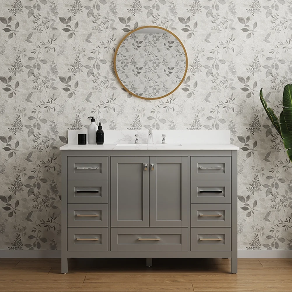 Oyang Vanity Sink Combo Mid-Century Bathroom Sink Cabinet Freestanding Single Bathroom Vanities with Marble Countertop, Backsplash, Doors & Drawers for Bathroom Home