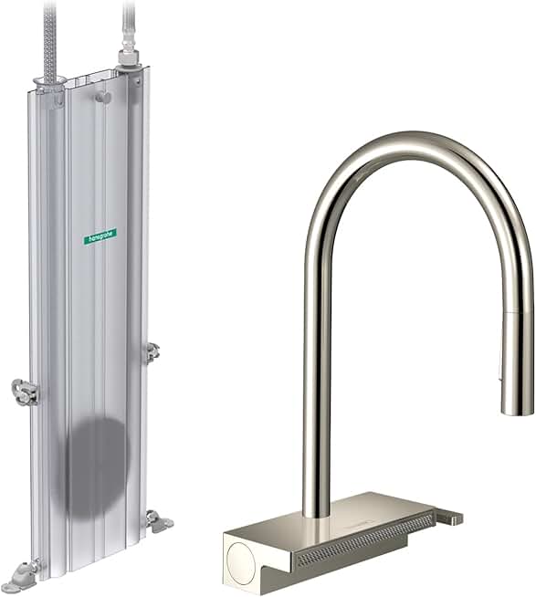 hansgrohe Aquno Select Brushed Nickel High Arc Kitchen Faucet, Kitchen Faucets with Pull Down Sprayer, Faucet for Kitchen Sink, Magnetic Docking Spray Head, Polished Nickel 73831831